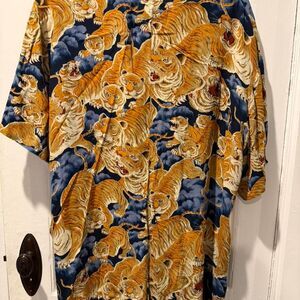 R13 Oversized Hawaiian Tiger Romper Japanese Rayon Orange Tiger Size Large